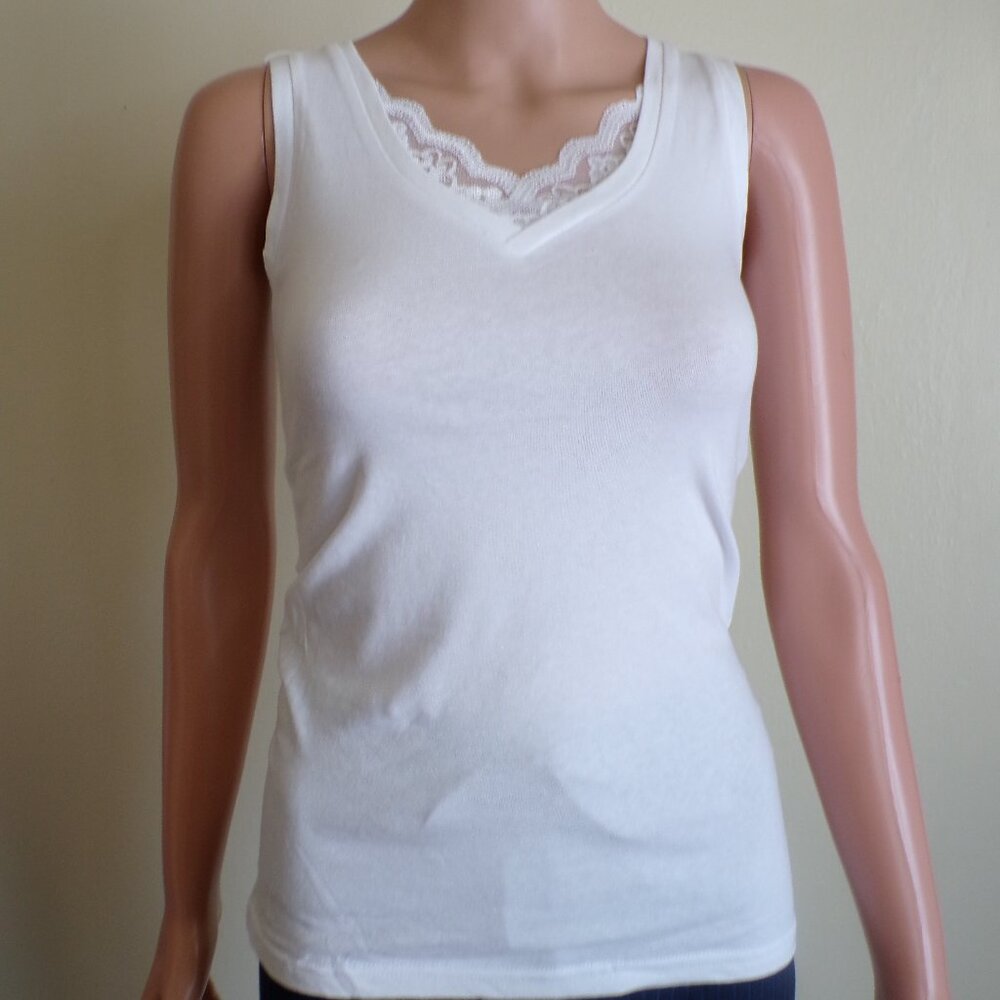 White Lace Trim Boutique Tank Top | Sleeveless |